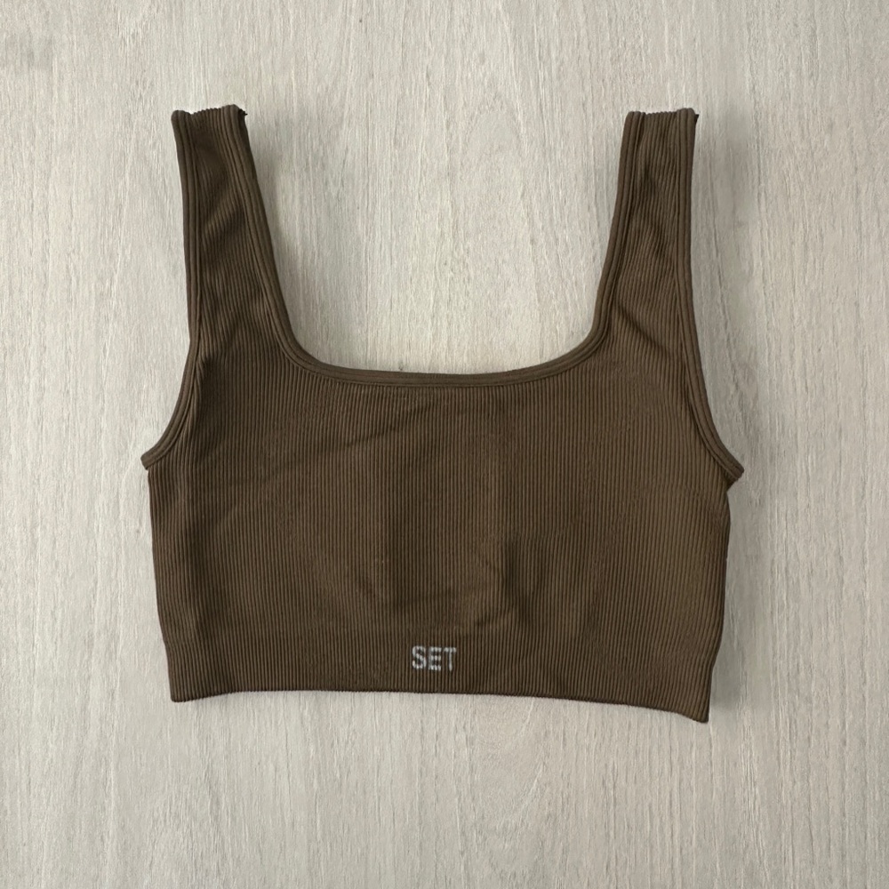 SET Active scultpflex box cut brown Ribbed Sports Bra - size S
